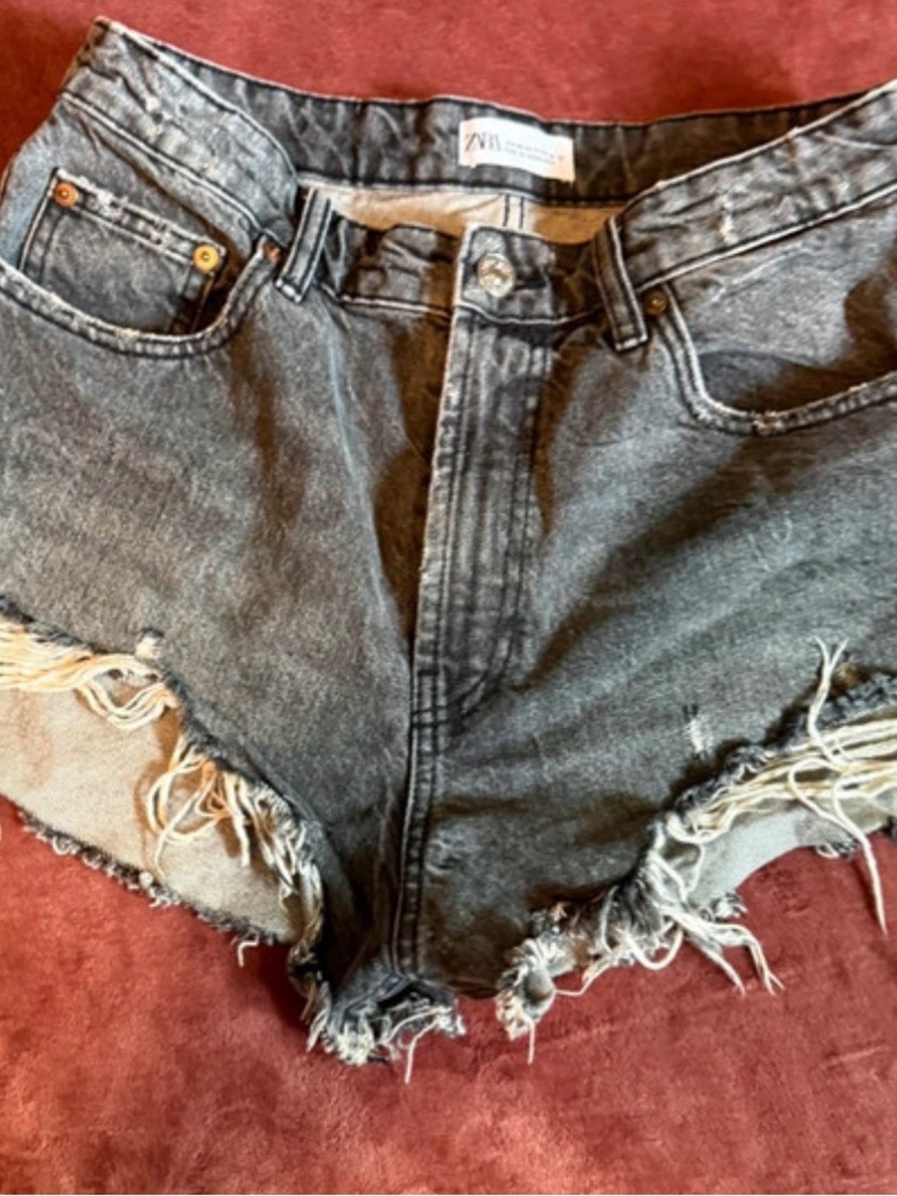 Zara Gray Distressed Denim Cutoff Shorts